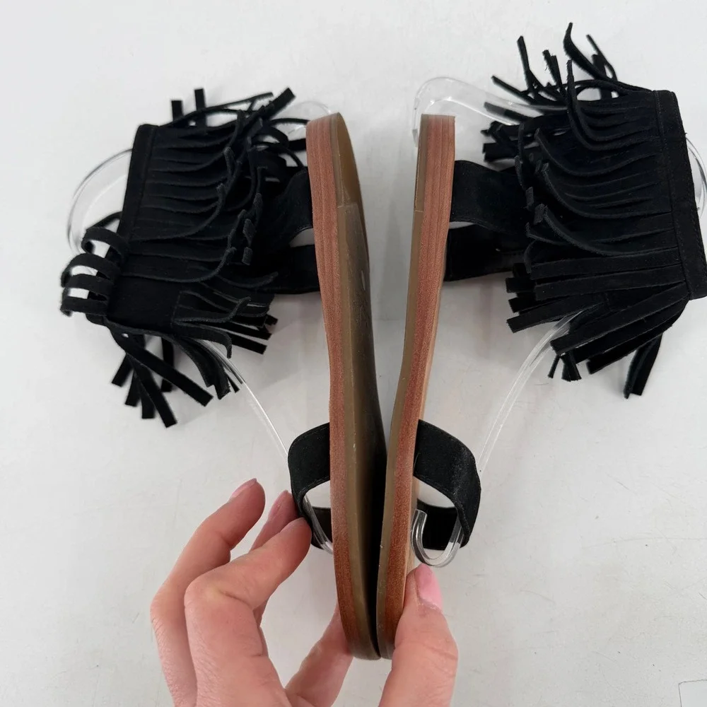 kate spade Black Fringe Ankle Strap Sandals